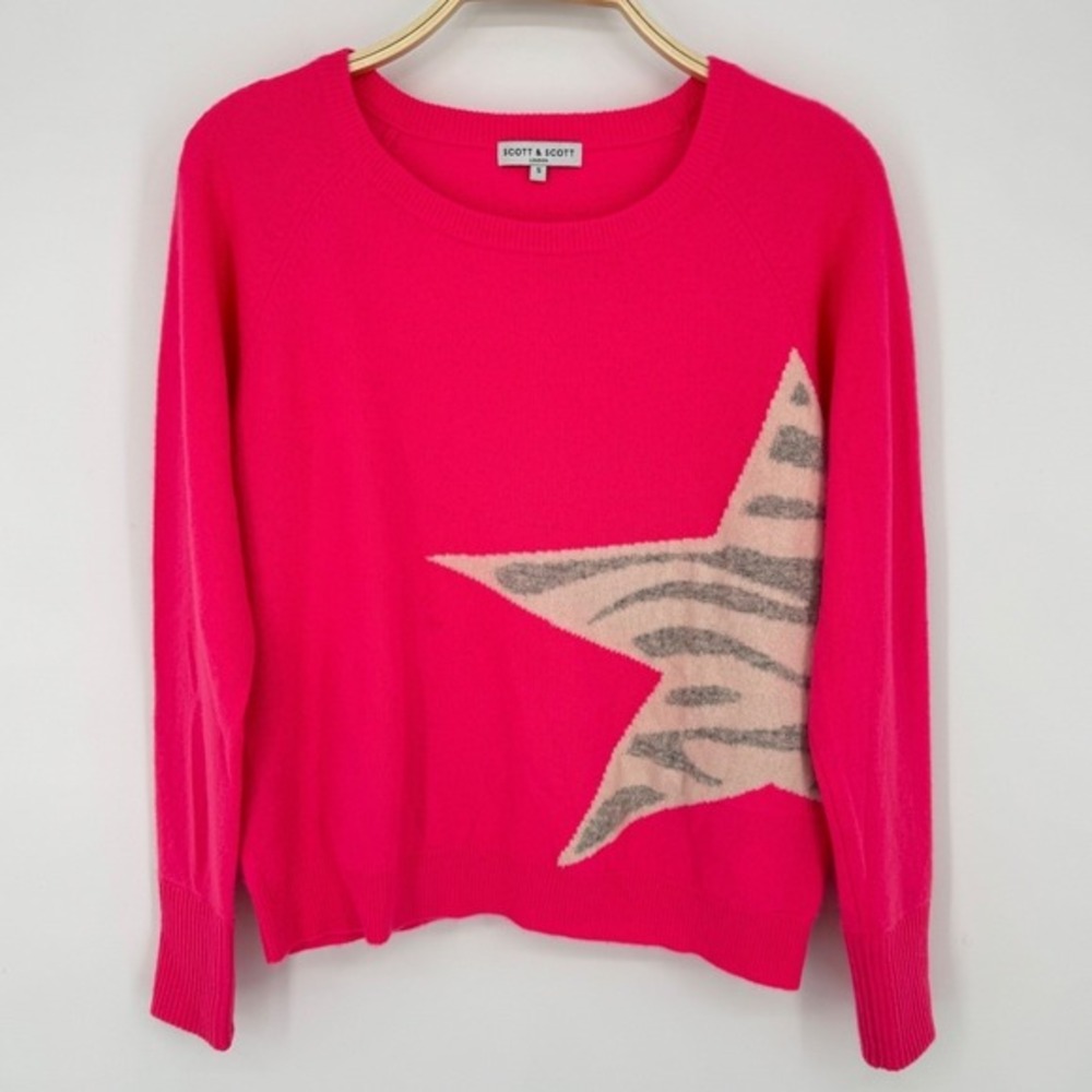 Scott & Scott London Cashmere Sweater Size Small Pink Star Print Crewneck Luxury